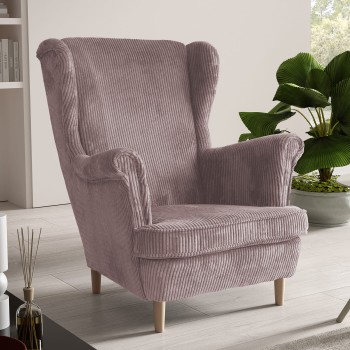Skandinavische Lottie Sessel in Cord-Stoff Pulver rosa Poso 27 für Wohnzimmer