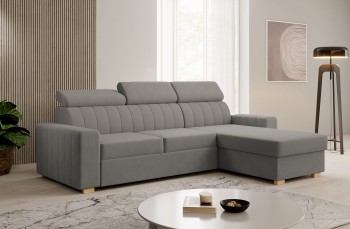 Ecksofa Avanti mit vertikaler Naht in L-Form, aufgeklappt, Stoff Kronos 15