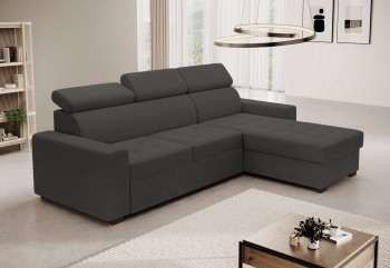 Luigi gestepptes Ecksofa in L-Form mit Schlaffunktion Monolith 92