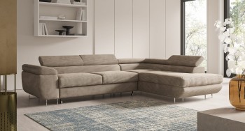 Eckcouch mit Schlaffunktion Avesta Poso 02 beige Kordstoff