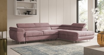 Eckcouch Avesta mit Schlaffunktion Bettzeugbehälter Poso 027 rosa