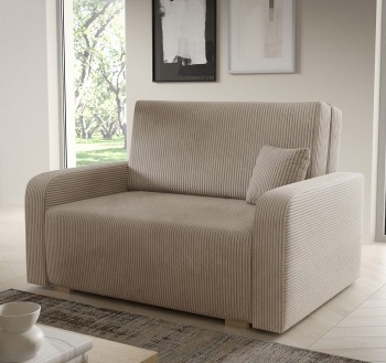 Kompaktes Designsofa mit Bettfunktion und Bettkasten Tessa II Poso 02 Kord beige
