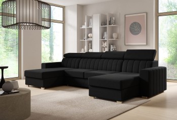 Ecksofa Avanti U mit Absteppung, ausklappbarer Stoff Kronos 07