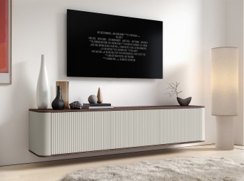 Elegantes TV-Lowboard Misterio Premium mit geriffelten Fronten – Cashmere / Nussbaum Lincoln