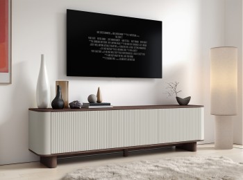 Hängende RTV Lowboard Misterio Premium – stilvolle Lamellenfronten in Cashmere / Nussbaum Lincoln