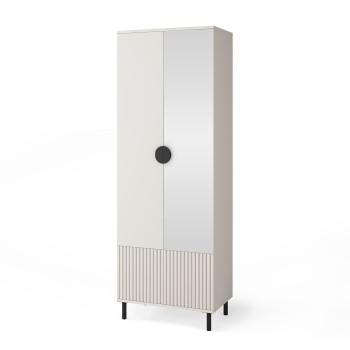 Gefräster Garderobenschrank Ritmo 70 cm auf hohen Füßen mit Spiegel Cashmere