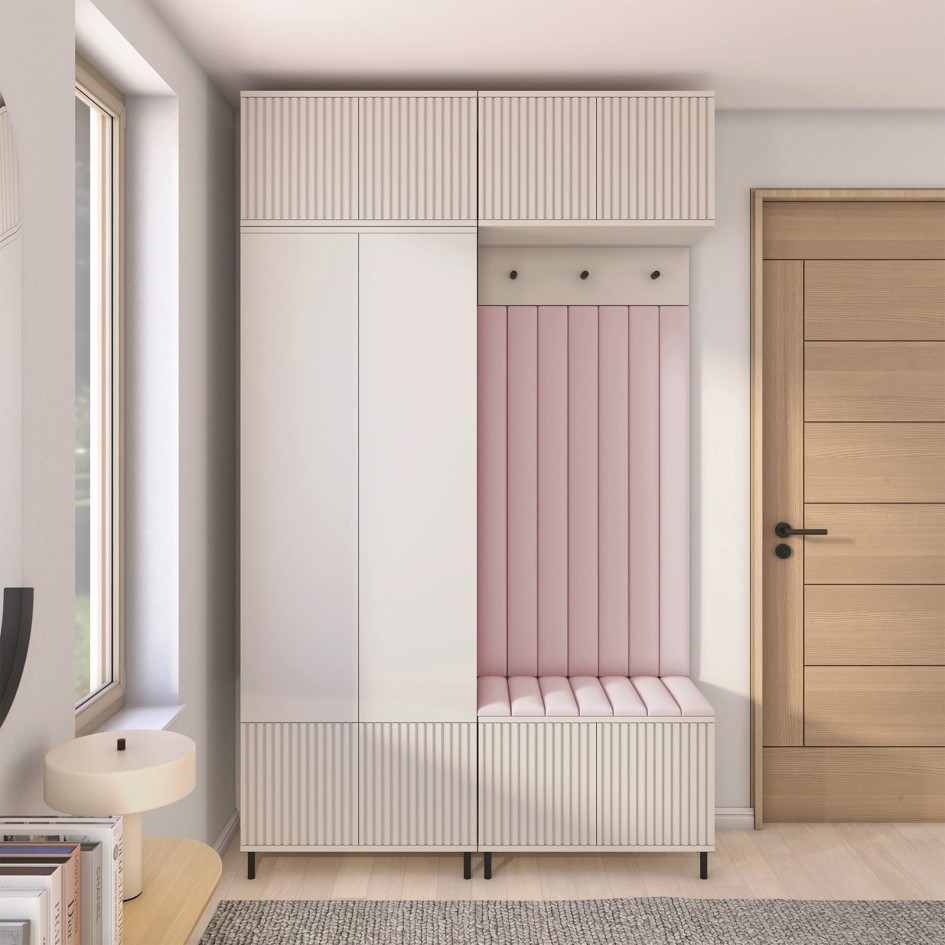 Szafa frezowana z nadstawką Ritmo 70cm na wysokich nóżkach cashmere