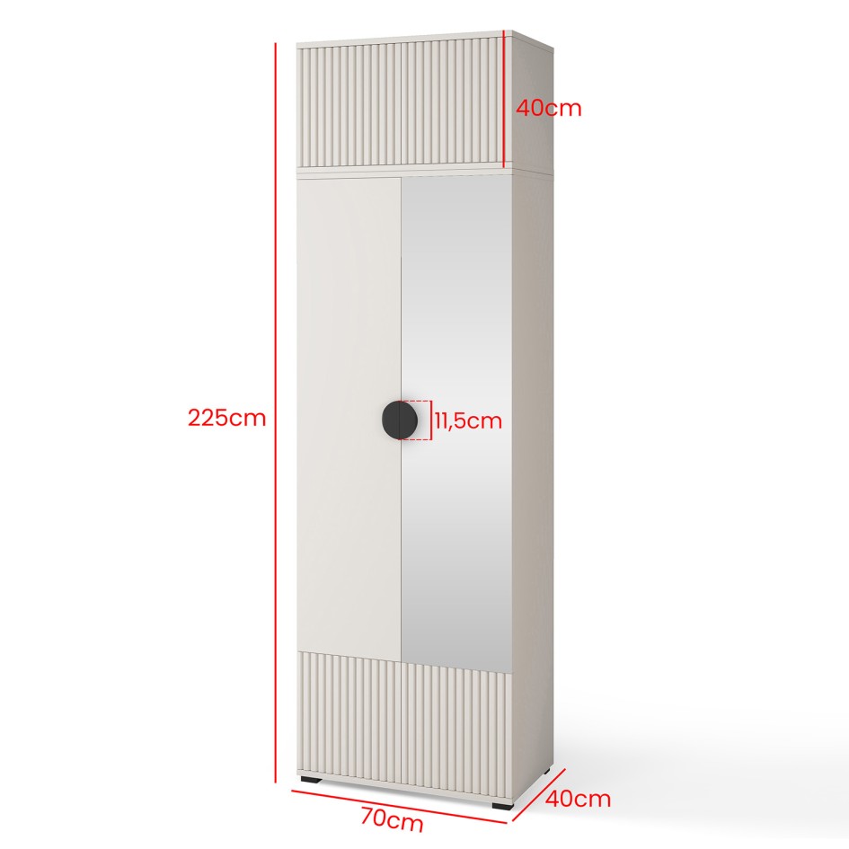 Szafa frezowana Ritmo 70cm z nadstawką i lustrem Cashmere beżowa