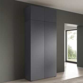 Eris Kleiderschrank 100 cm mit Aufsatzschrank für moderne Schrankkombinationen Anthrazit 