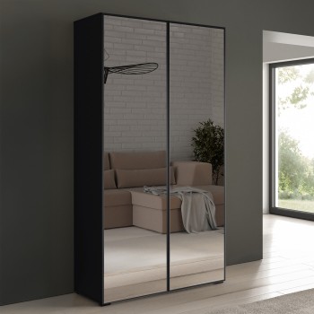 Großer Eris Drehtürenschrank 100 cm mit zwei Spiegeln – Schwarz modernes Schranksystem