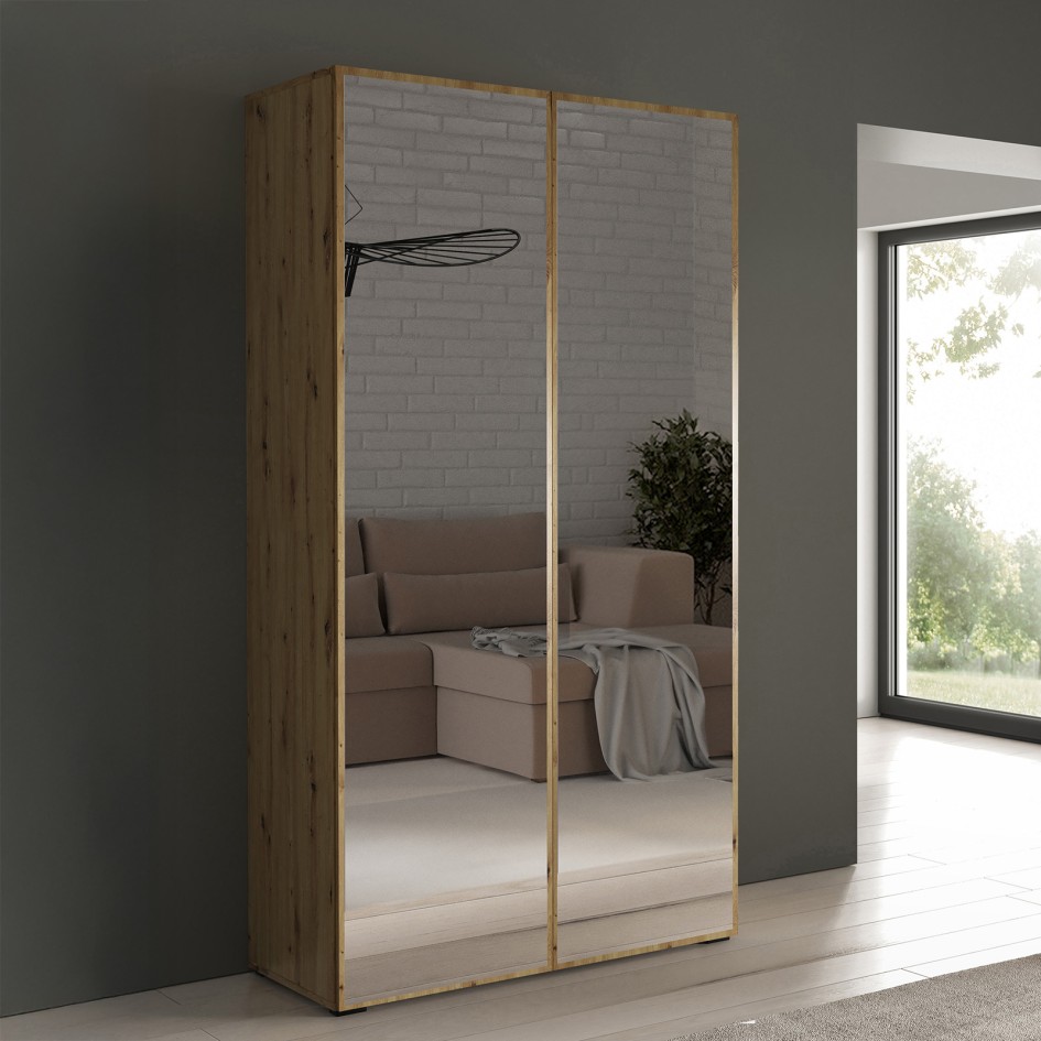 Przestronna szafa Eris 100cm z lustrami - Dąb artisan