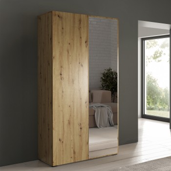 Eris Schrank 100 cm mit Spiegelfront und Push-to-Open Eiche Artisan