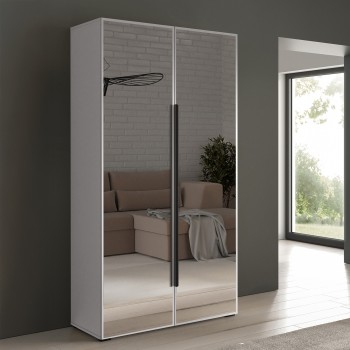 Eris Kleiderschrank 100 cm mit Spiegel, Metallgriffen und Kleiderstange Weiß