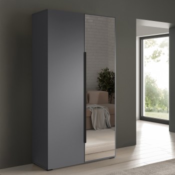 Eris Kleiderschrank 100 cm mit Spiegeltür und Metallgriffen modernes Schranksystem Anthrazit