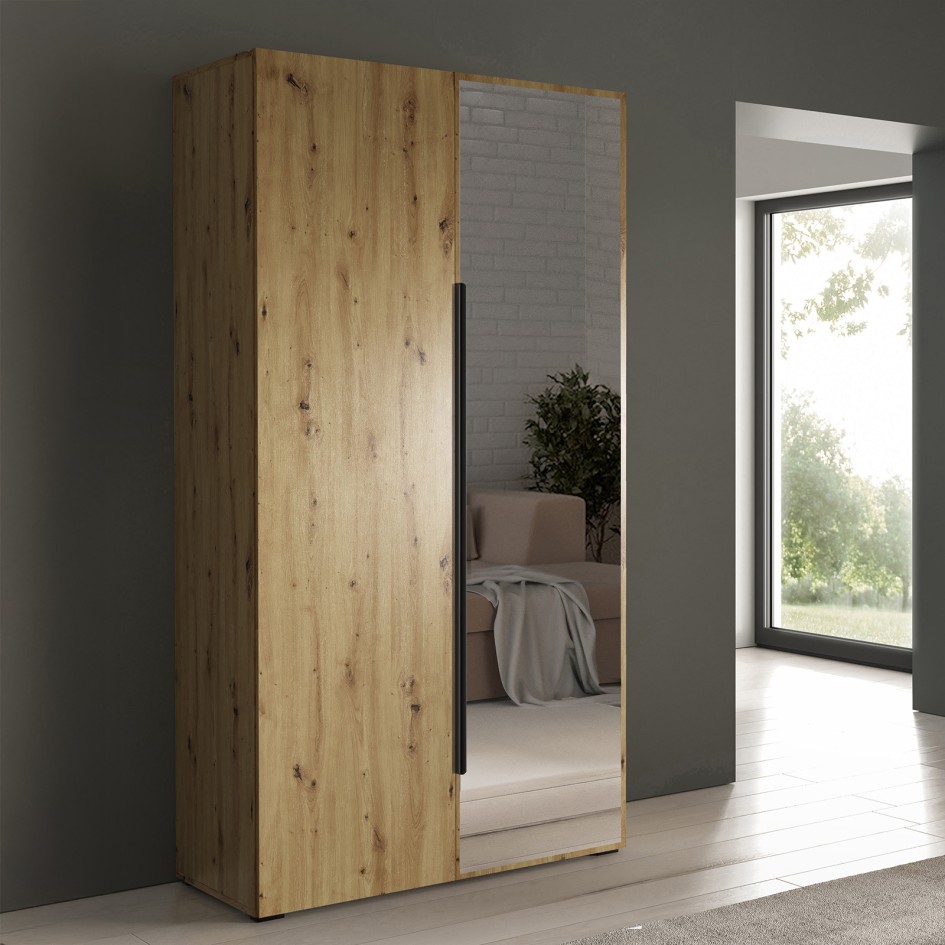 Pojemna szafa Eris 100cm z lustrem i uchwytami - Dąb artisan