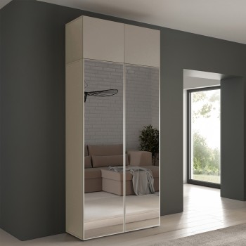 Eris Kleiderschrank 100 cm mit Spiegelfronten und Aufsatzschrank Cashmere 
