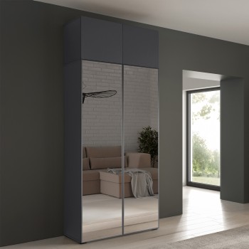 Eris Kleiderschrank 100 cm mit zwei Spiegeln und zusätzlichem Aufsatz Anthrazit