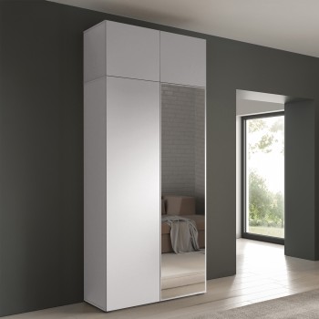 Eris Kleiderschrank 100 cm mit Spiegel und Aufsatzschrank – Weiß für zusätzlichen Stauraum
