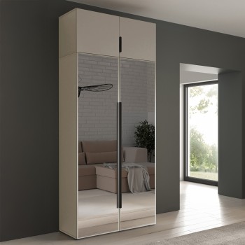 Eris Kleiderschrank 100 cm mit Spiegeln und schwarzen Metallgriffen für Schlafzimmer Cashmere