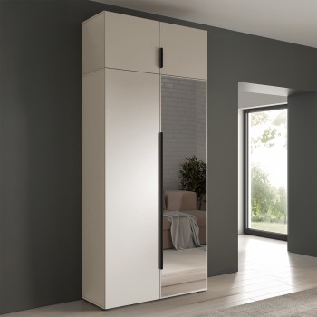 Eris Kleiderschrank 100 cm mit Spiegeltüren und Aufsatzschrank für moderne Schlafzimmer Cashmere