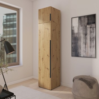Eris Schrank 50 cm mit Aufsatzschrank und Kantengriffen Eiche Artisan