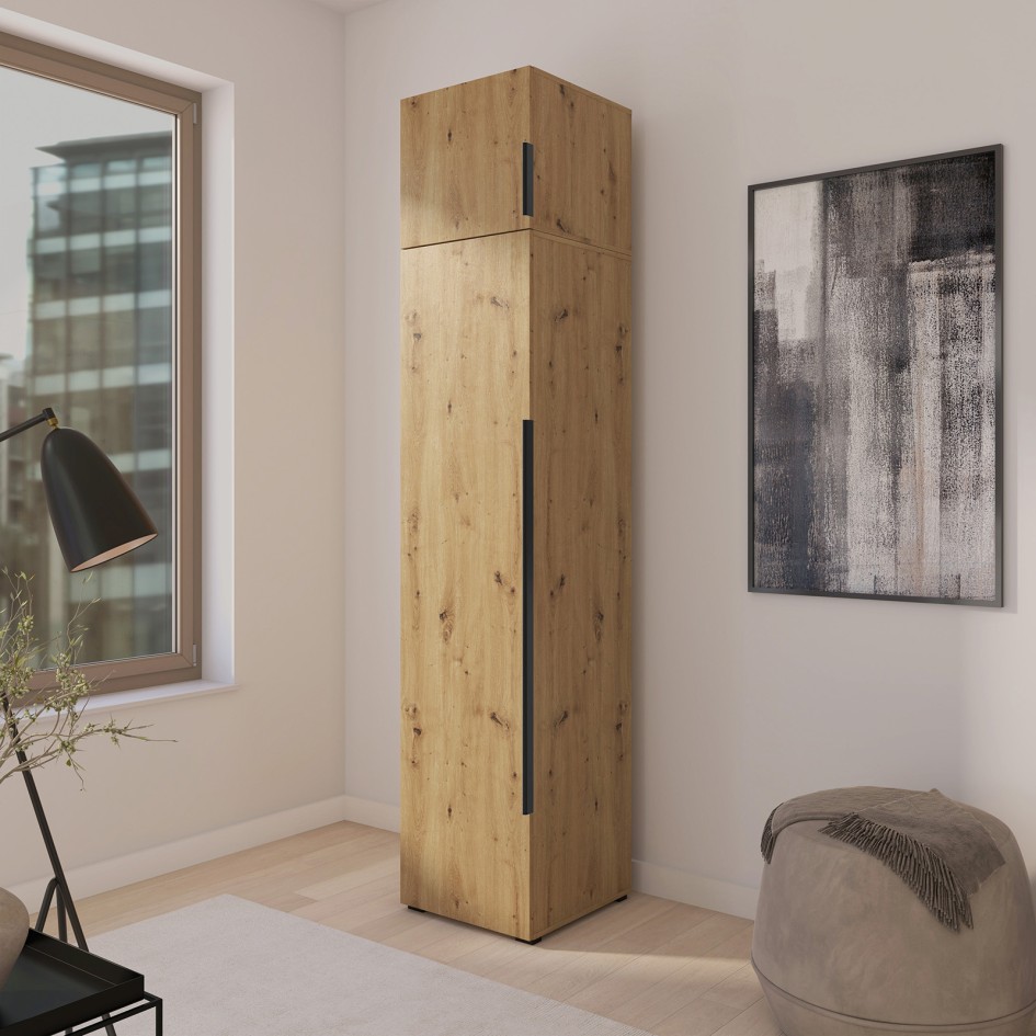 Szafa do garderoby Eris 50cm z nadstawką i uchwytami - Dąb Artisan