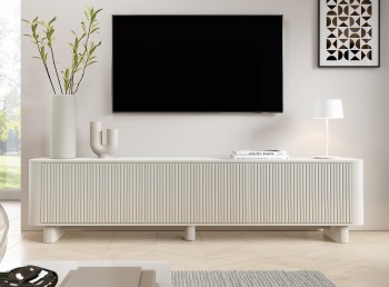 TV-Lowboard Misterio Premium 220 cm Cashmere geräumiges Lowboard mit Lamellenfronten und abgerundeten Seiten stehend