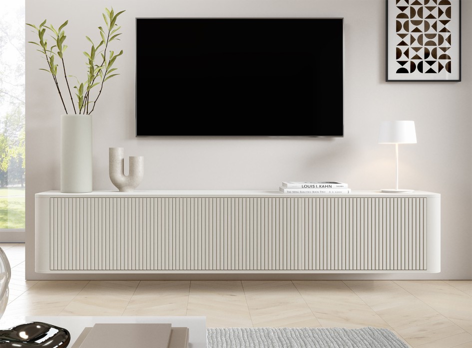 RTV Misterio Premium 220 cm Cashmere pojemna komoda lamele zaokrąglone boki stojąca