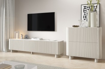 Misterio Premium Möbelkombination Cashmere TV-Lowboard 200 cm und Kommode 4D mit gefrästen Fronten