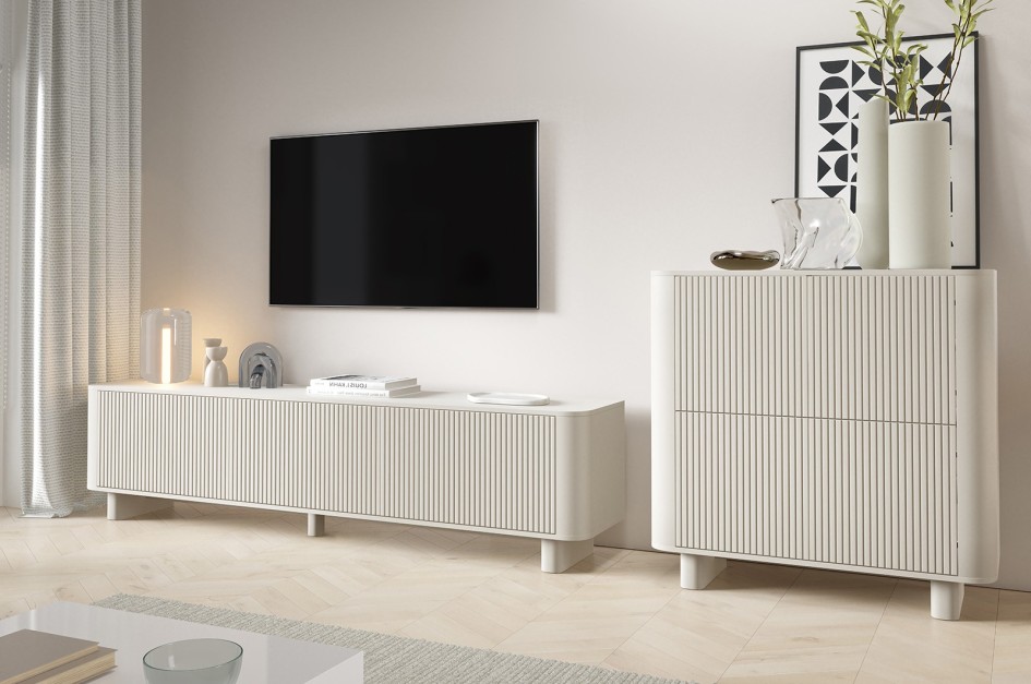 Zestaw Mebli Misterio Premium Cashmere RTV 200 Komoda 4D frez push to open