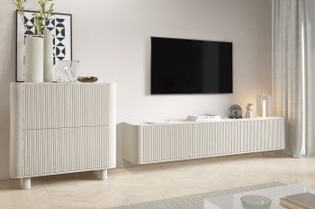 Möbelset Misterio Premium Cashmere hängendes TV-Lowboard 200 cm und Kommode 4D 
