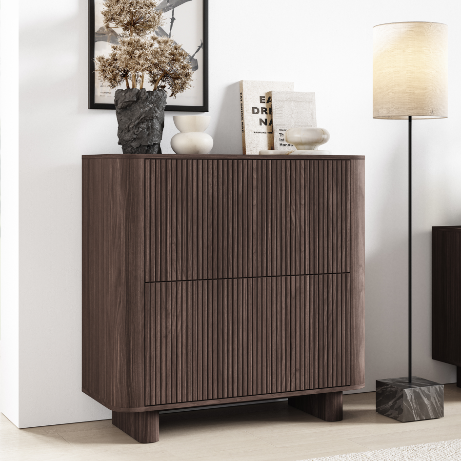 Komoda Misterio Premium 4D 100 cm Orzech Lincoln  frezowane fronty zaoblone boki