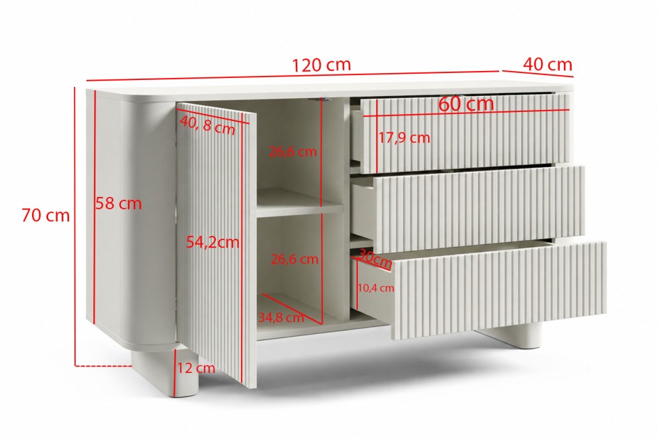 Komoda Misterio Premium 1D3S 120 cm szuflady frezowana zaoblone boki Kaszmir