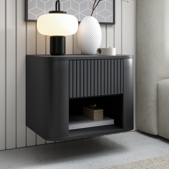 Nachttisch Misterio Premium 50 cm Schwarz mit praktischem offenen Fach und Schublade
