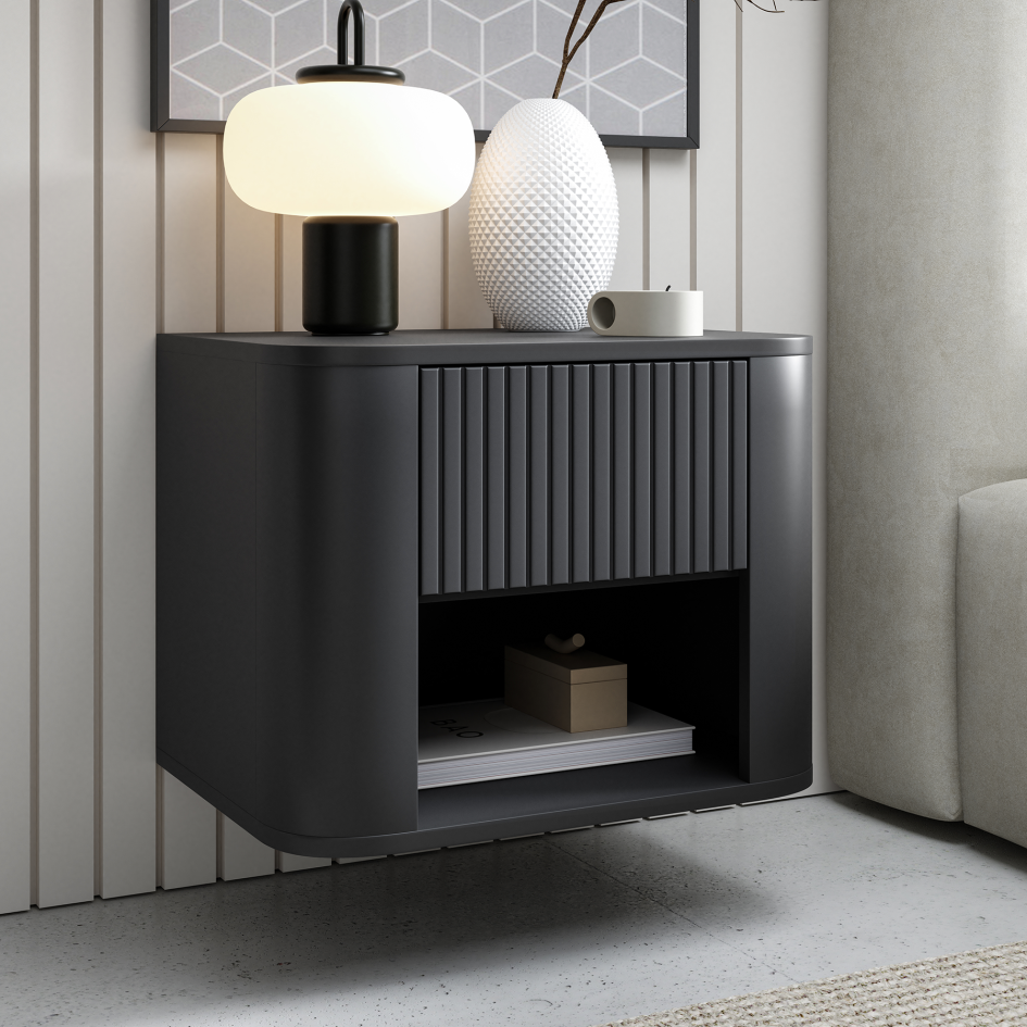 Stolik nocny Misterio Premium 50 cm z praktyczną wnęką i szufladą Czarny
