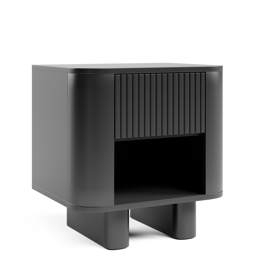 Stolik nocny Misterio Premium 50 cm z szufladą i frezowanym frontem Czarny