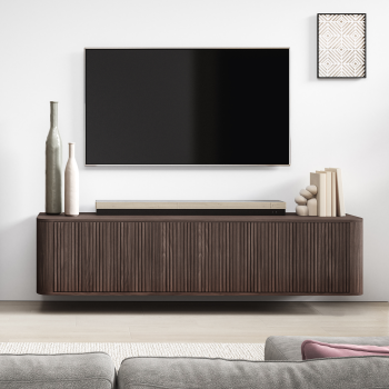 TV-Lowboard Misterio Premium 180 cm mit abgerundeten Seiten Lamellenfronten Nussbaum Lincoln