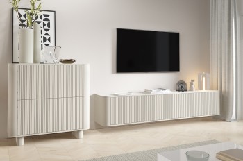 Misterio Premium TV-Lowboard 220 cm und Kommode 4D Cashmere mit gefrästen Fronten