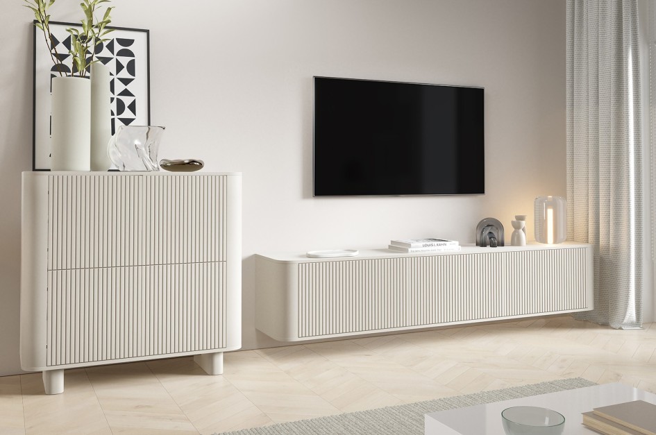 Minimalistyczny Zestaw Mebli Misterio Premium RTV 220 Komoda 4D Kaszmir frez