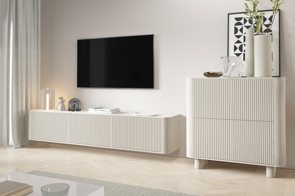Elegancki Zestaw Mebli Misterio Premium wisząca RTV 180 Komoda 4D Cashmere