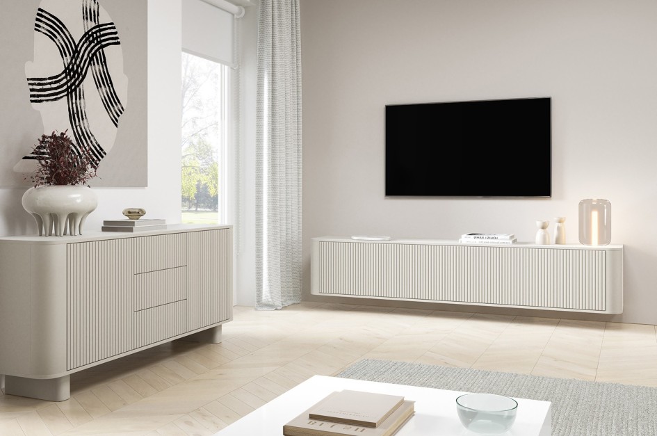 Zestaw Mebli Misterio Premium Cashmere RTV 200 Komoda 2D3S zaokrąglone boki