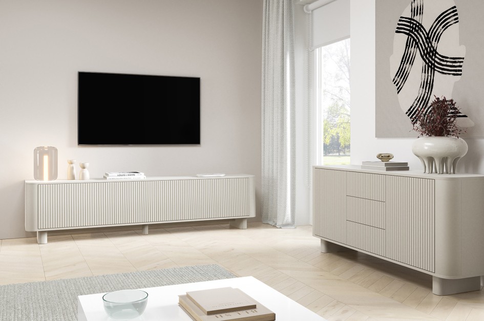 Zestaw Mebli Misterio Premium Cashmere RTV 200 Komoda 2D3S frezowane fronty