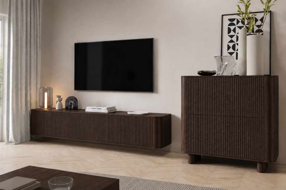 Elegancki Zestaw Mebli Misterio Premium wisząca RTV 180 Komoda 4D Cashmere
