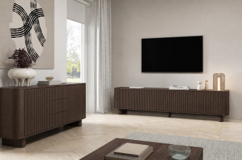 Misterio Premium TV-Lowboard 180 cm und Kommode 2D3S Nussbaum Lincoln elegantes Möbelset für das Wohnzimmer
