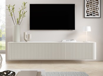 TV-Lowboard Misterio Premium 220 cm Cashmere Lamellenfronten abgerundete Seiten hängend