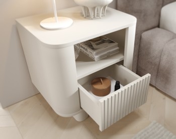 Hängender Nachttisch Misterio Premium 50 cm Cashmere mit gefräster Lamellenfront und Schublade