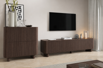 Modernes Möbelset Misterio Premium TV-Lowboard 180 cm und Kommode 4D Nussbaum Lincoln