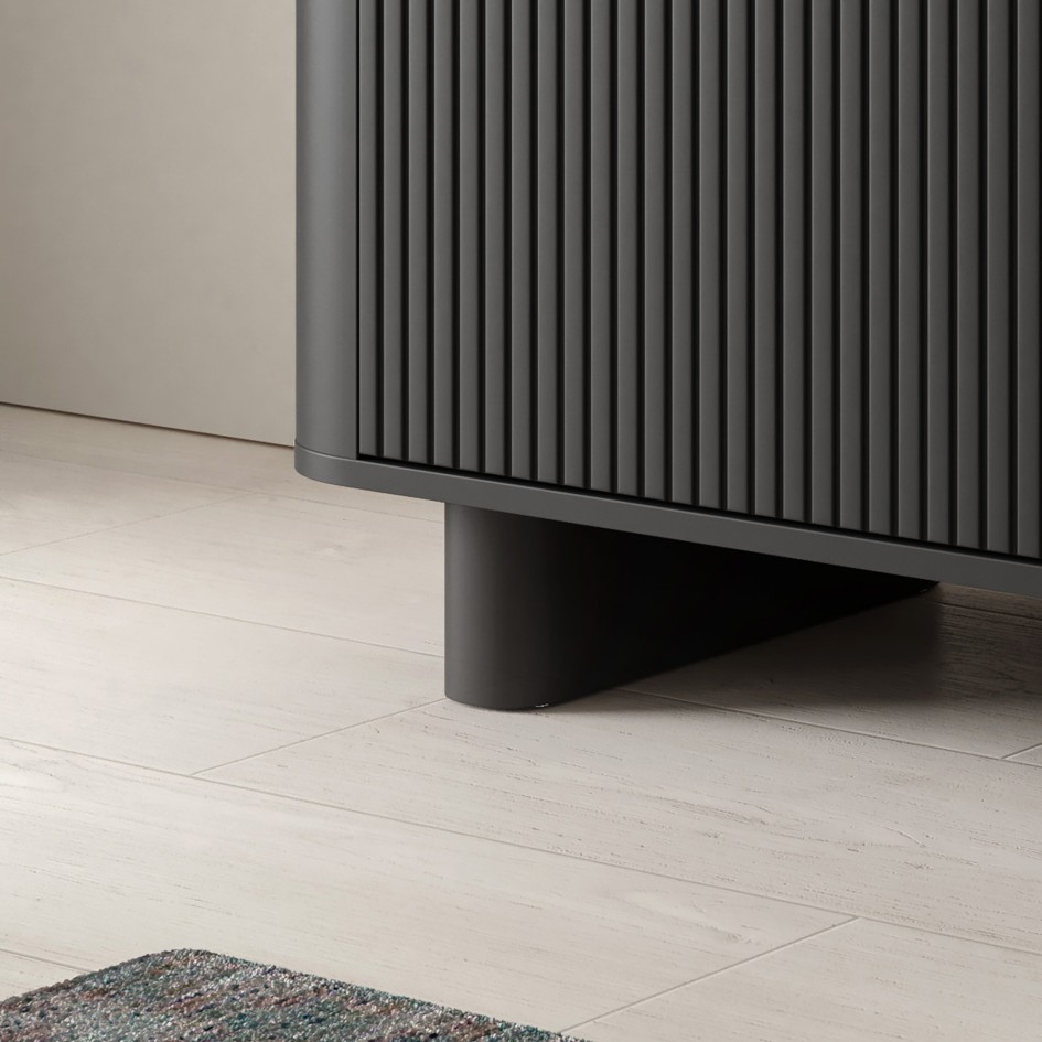 Szafka RTV Misterio 220 cm minimalistyczny design i zaokrąglone boki Czarna
