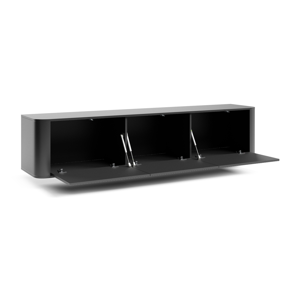 Szafka RTV Misterio 220 cm minimalistyczny design i zaokrąglone boki Czarna