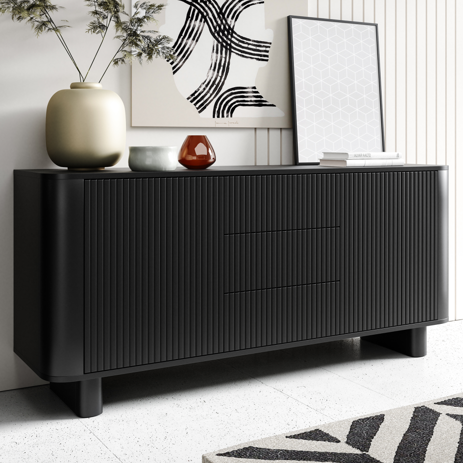 Komoda Misterio Premium 2D3S 150 cm frez zaokrąglone boki Czarna